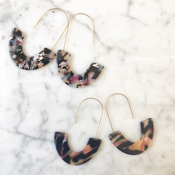 J Shape Acrylic + Metal Statement Earrings 2 PAIR - Picture 2 of 8